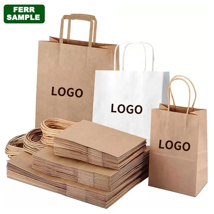 Kraft paper bags with Carrier Handles / Paper shopping bags with your own logo