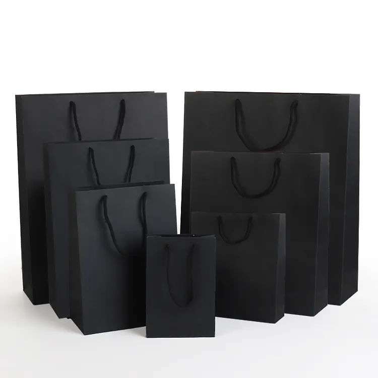 Black Kraft Paper Bags With Rope Handles With Your Own Logo